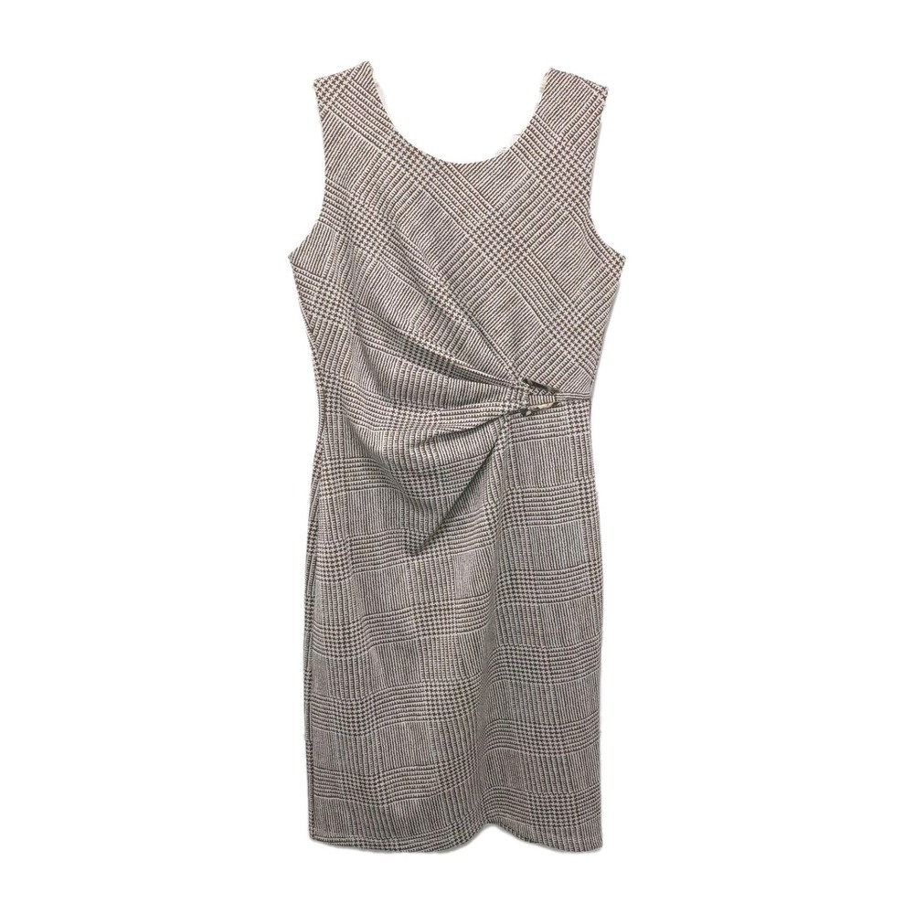 EnFocus‎ Studio Sheath Dress Size 8 Brown White Sleeveless Gathered Career